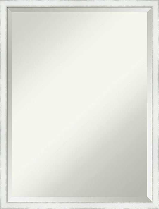 Amanti Art White Bathroom Mirror for Over Sink, 25x19 Breeze Distressed White Rectangle Vanity Mirror, Medium Country Rustic Wood Frame, Hangs Horizonally and Vertically, Bathroom Wall Decor, Beveled