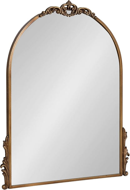 Kate and Laurel Myrcelle Traditional Arched Mirror; 21 x 26; Gold; Decorative Arch Mirror with Ornate Garland Detailing Along The Crown and Edges of The Frame