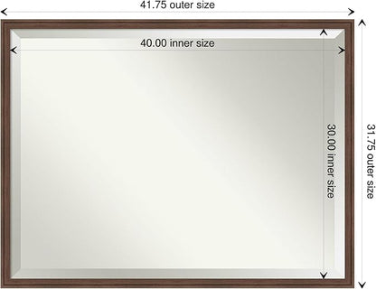 Amanti Art Brown Wall Mirror 32x42 Florence Medium Brown Rectangle Bathroom Mirror for Wall Decor Living Room, X-Large Casual Frame, Hangs Horizonally and Vertically, Bathroom Decor, Beveled Edge