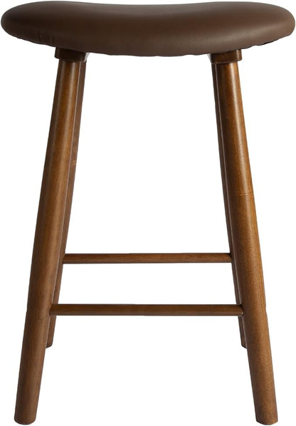 Nora 25" Upholstered Counter Stool, Solid Rubber Wood Frame, Faux Leather Cushion Seat, Comfortable Backless Bar Stool for Kitchen Island & Home Bar Seating