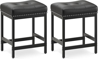 MALOL Set of 2 Saddle Bar Stools Counter Height 24.4”, Black Backless Barstools for Kitchen Island, Modern PU Leather Cushioned Seat, Bar Chairs for Kitchen Counter, Breakfast Bar Stools for Home
