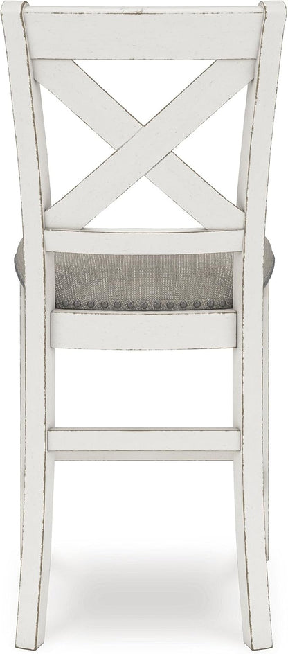 Signature Design by Ashley Robbinsdale Farmhouse Armless 24.75" Counter Height Upholstered Bar Stool with Foot Rest, Set of 2, White & Light Gray