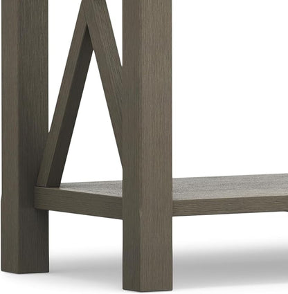 SIMPLIHOME Kitchener Console Table - 47 Inch Wide Solid Wood Sofa Table in Farmhouse Grey, Contemporary Storage Table for Entryway or Living Room with 2 Drawers, Bottom Shelf, and X-Design Side Panels