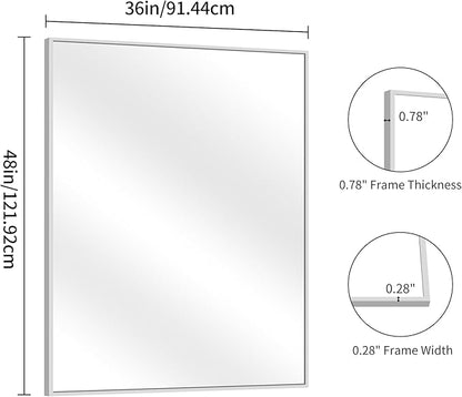 YIROMAN Bathroom Mirror 48"x36", Large Brushed Silver Bathroom Mirror for Over Sink with Aluminum Frame, Rectangular Vanity Mirror with Right Angle, Wall Mirror Hangs Horizontal or Vertical
