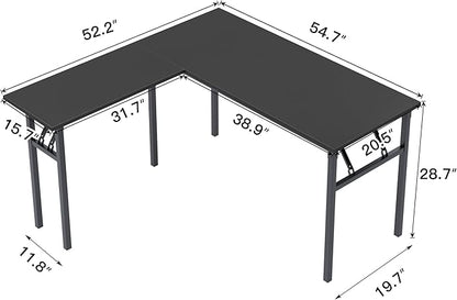 DlandHome Reversible L-Shaped Desk Large Corner Desk Folding Table Computer Desk Home Office Table Computer Workstation,Black-N