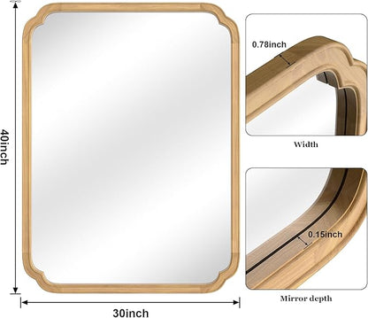 WallBeyond 30" x 40" Rounded Corner Arch Wall Mirror with Wood Frame for Entryway, Living Room or Bedroom Home Decor - Light Woodgrain [30 x 40 inches, Natural Color]