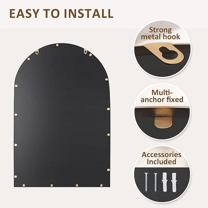 Arched Wall Mirror for Bathroom, 20"x30"-Ornate Decorative Bathroom Mirror with Beaded Metal Frame - Modern Distressed Hanging Wall Decor for Bedroom/Living Room/Entryway-Antique Gold Mirror