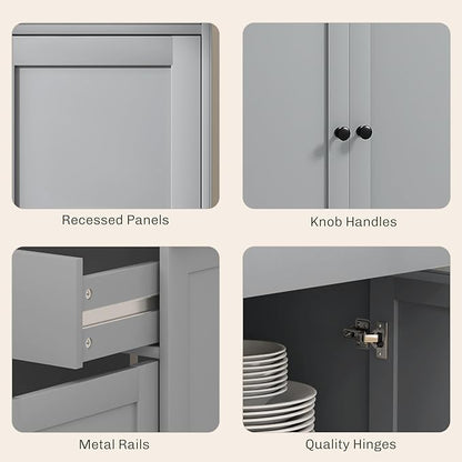 HOMCOM Sideboard Buffet Cabinet with Storage, 55" Modern Kitchen Cabinet with 4 Doors, 2 Drawers and 2 Adjustable Shelves, Coffee Bar, Gray