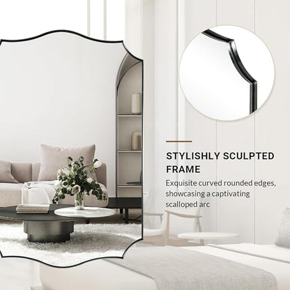 ANDY STAR 24x40 Inch Brushed Nickel Mirror, Unique Rectangle Bathroom Mirror, Large Decorative Mirror in Rust-Proof Stainless Steel 1" Frame, Modern Wavy Frame Design, Vertically/Horizontally