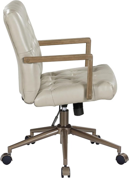 OSP Home Furnishings Waltham Adjustable Height and Tilt, Swivel Home Office Chair with Wood Arms, Taupe Faux Leather