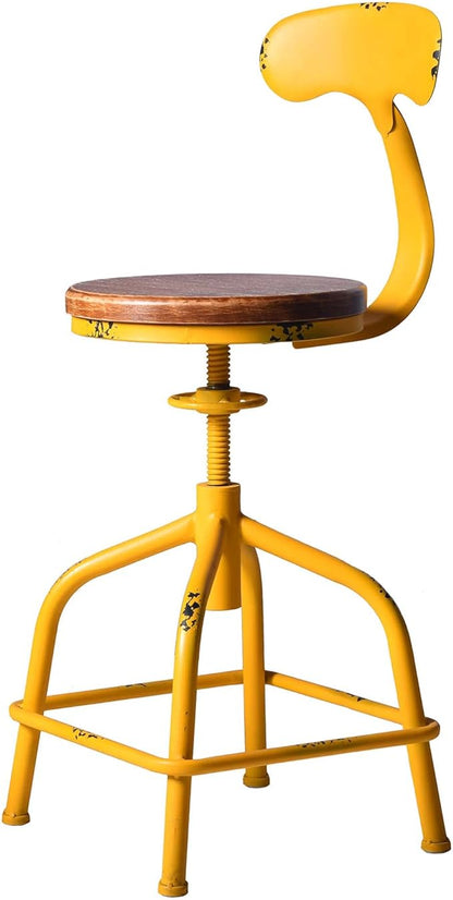 Topower Farmhouse Kitchen Stool, Industrial Counter Stool, Kitchen Deco Round Seat Standard Height Adjustable Swivel Bar Stools with Backrest Indoor House Design Iron Backrest Antique Yellow Set of 2