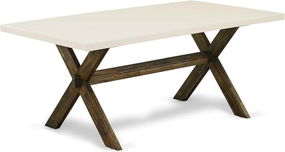 East West Furniture X727FL716-7 7 Piece Dining Set Consist of a Rectangle Dining Room Table with X-Legs and 6 Dark Khaki Linen Fabric Upholstered Parson Chairs, 40x72 Inch, Multi-Color