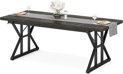 Tribesigns Farmhouse Dining Table for 6 People, 70.8-Inch Rectangular Wood Dining Table, Rustic Kitchen Table with Heavy Duty Metal Legs for Dining Room (Black, 70.8 Inch)
