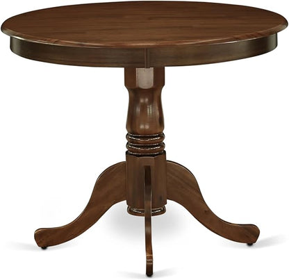 East West Furniture ANDA3-AWA-27 3 Piece Dining Room Table Set Consists of a Round Kitchen Table with Pedestal and 2 Polyester Fabric Parson Chairs, 36x36 Inch, Antique Walnut