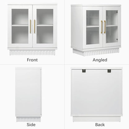 Buffet Cabinet with Storage, Sideboard Buffet with Glass Doors, Cupboard Console Table Accent Cabinet for Hallway, Entry, Kitchen, Living Room, Dining Room, Montauk White