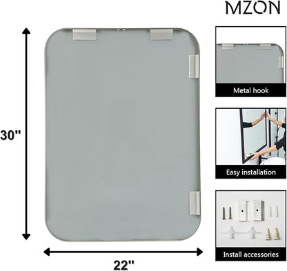 MZON 22x30Inch Brushed Nickel Bathroom Mirror, Rectangle Wall Mounted Mirror for Bathroom or Entryway, Anti-Rust Frame & Tempered Glass, Hangs Horizontally/Vertically - Farmhouse or Bathroom Decor
