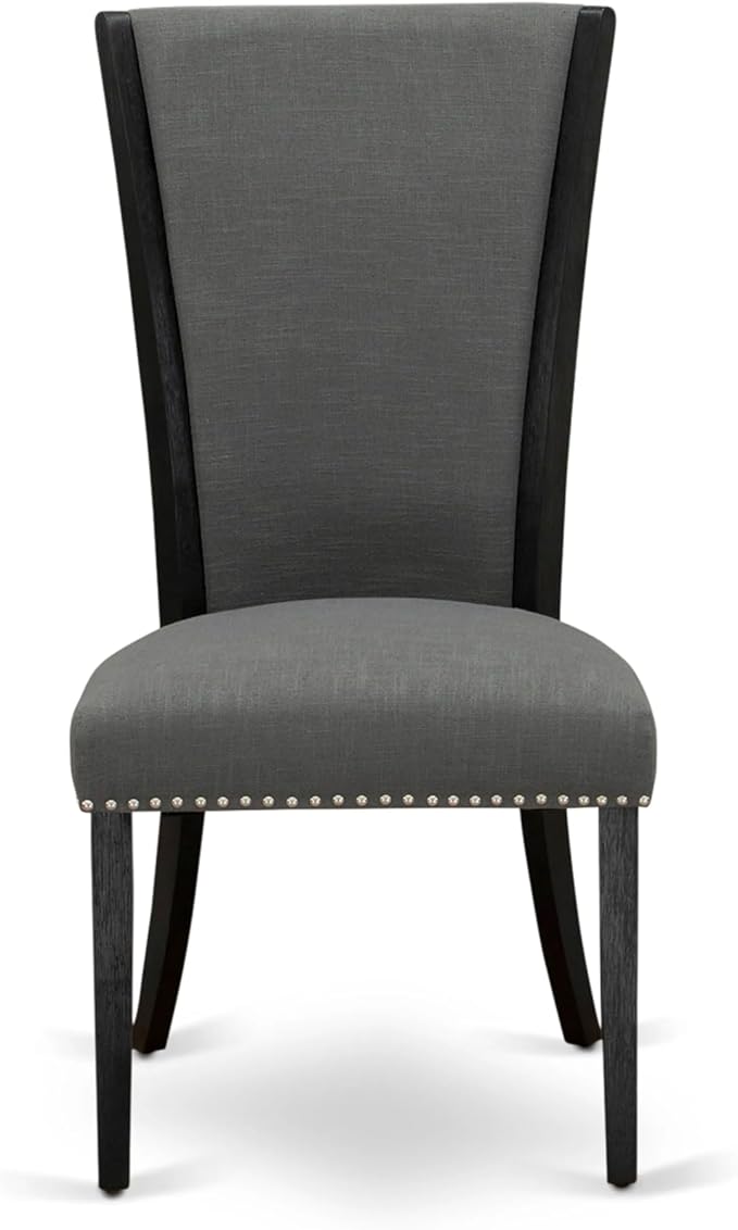 X12VE-0C6-50 - 14-Pc Dining Room Set a Rectangular Dining Table with a coffee Table and 12 Dark Gotham Grey Linen Fabric kitchen Chair, 39x120 Inch, Wire Brushed Black