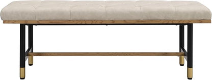 Shoe Bench Entryway, End of Bed Bench, Bench for Bedroom End of Bed, Modern Faux Leather Bench for Living Room, Entryway Bench Seat, Padded Bench with Solid Metal Shelf Gold, Beige
