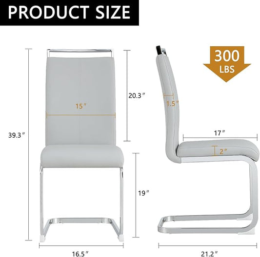 Dining Chairs Set, Kitchen Modern Metal Chairs with Faux Leather Padded Seat High Back and Sturdy Chrome Legs, Chairs for Dining Room (Light Gray, Set of 2)