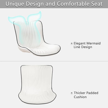 Kidol & Shellder White Dining Chairs Set of 2,Faux Leather Upholstered Mid Century Modern Kitchen&Dining Room Chair with Back,Ergonomic Armless Vanity&Living Room Chair with Metal Legs
