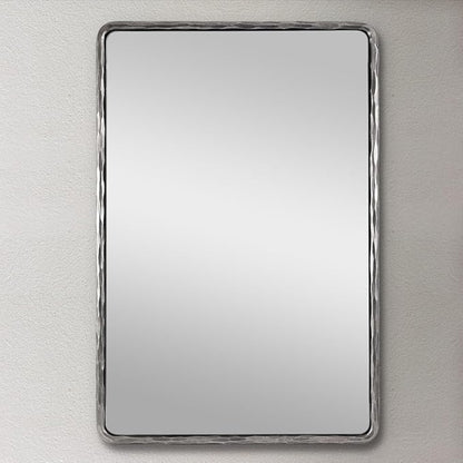 ANDY STAR Hand-Forged Silver Bathroom Mirror for Wall, 24x36 Inch Vintage Solid Steel Metal Frame Bathroom Vanity Mirror, Antique Rounded Rectangle Wall Mirror, Hangs Horizontally or Vertically