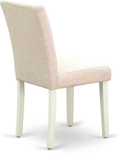 East West Furniture ANAB3-LWH-02 3 Piece Dinette Set for Small Spaces Contains a Round Kitchen Table with Pedestal and 2 Light Beige Linen Fabric Parson Chairs, 36x36 Inch, Linen White
