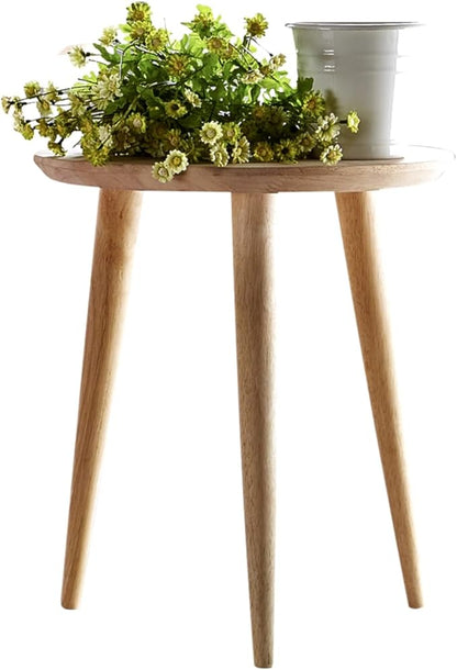 WoodShine Side Table Small Round Solid Wood Sofa End Tables Accent Nesting Coffee Table Natural(H:18.11inch)