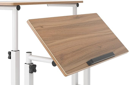 soges 23.6inches Height Adjustable Desk Laptop Desk on The Wheels, Rolling Stand Up Desk Computer Desk Adjustable Standing Desk Sit and Stand Desk Portable Laptop Table, Oak