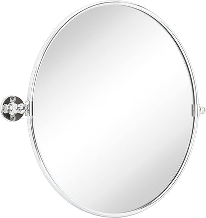 TEHOME Round Pivot Bathroom Mirror Chrome Circle Metal Framed Tilting Vanity Mirrors for Wall