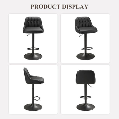 Bar Stools Set of 1, Swivel Bar Chairs, Modern Adjustable PU Leather Upholstered Barstools Counter Height with Tufted Back for Bar, Kitchen Counter Island, Dining Room, Black