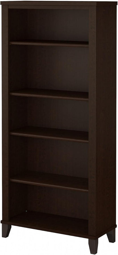Bush Furniture Somerset 5 Shelf Bookcase in Mocha Cherry, Tall Bookshelf, Large Book Shelf for Living Room, Home Office, or Entryway