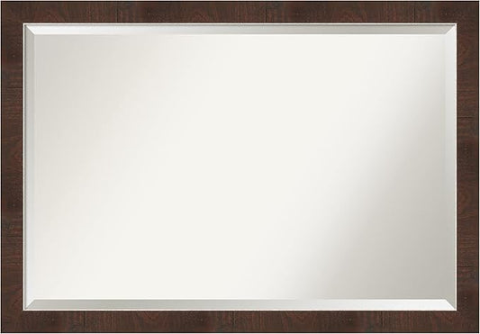 Amanti Art Brown Bathroom Mirror for Over Sink, 27x39 Wildwood Brown Narrow Rectangle Vanity Mirror, Large Rustic Farmhouse Frame, Hangs Horizonally and Vertically, Bathroom Wall Decor, Beveled Edge