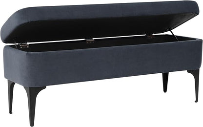 HomePop Upholstered Storage Bench with Metal Leg Home Décor|Bench with Storage for Living Room & Entryway - Blue Velvet