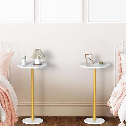White Small Round Side Table Set of 2 Pedestal Drink End Table for Small Space Round Cocktail Coffee Table for Living Room Nightstand Bedside Table for Sofa, Bedroom and Balconty