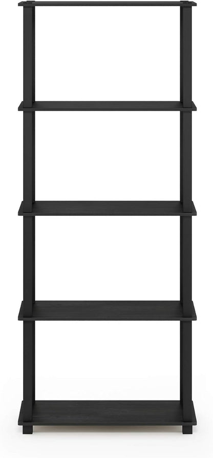 Furinno Turn-N-Tube 5-Tier Multipurpose Shelf / Display Rack / Storage Shelf / Bookshelf, Square Tubes, Americano/Black