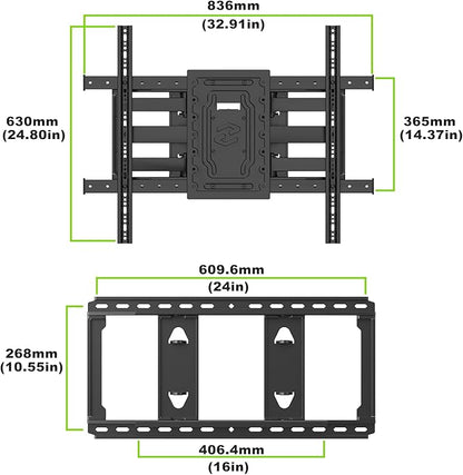 TV Wall Mount for 32"-100" up to 220 lbs, USX MOUNT Full Motion TV Mount with Swivel Tilt Dual Articulating Arms, Pre-Assembled Universal Wall Bracket, Max VESA 800x600mm, 12″-24″ Wood Studs
