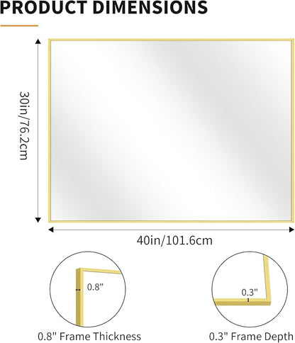 KOCUUY 30x40 Inch Large Gold Wall Mounted Mirror,Aluminum Framed Decorative Rectangular Bathroom Mirror for Wall Over Sink,Vanity Mirror for Bedroom Living Room Bathroom,Functional Oversized Mirror