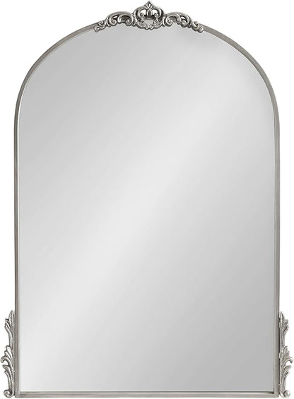 Kate and Laurel Myrcelle Traditional Arched Mirror; 25 x 33; Silver; Decorative Large Arch Mirror with Ornate Garland Detailing Along The Crown and Edges of The Frame