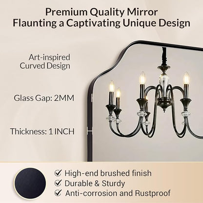Scalloped Mirror, 24"x32" Black Mirror for Bathroom, Matte Black Mirror with Anti-Rust Metal Frame, Asymmetrical Mirrors with Wavy Edge for Powder Room, Living Room, Foyer, Master Room