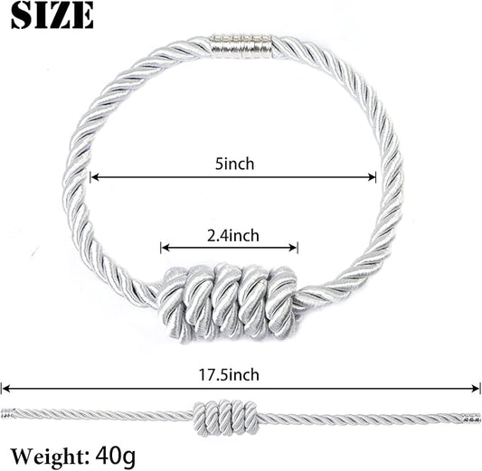 BEL AVENIR Magnetic Curtain Tiebacks, Decorative Drapery Holdbacks Modern Woven Tie-Backs with Exquisite Knot (Sliver, 4 Pack)
