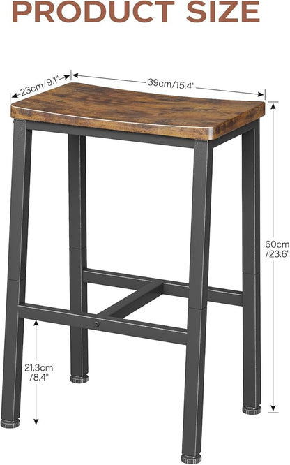 Homeiju Bar Stools, Counter Height Bar Stools Set of 2, 23.6 Inch Saddle Stools with Footrests, Industrial Kitchen Counter Seat for Dining Room, Kitchen, Counter, Rustic Brown