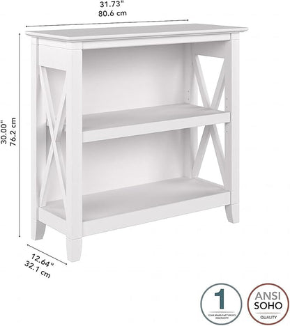 Bush Furniture Key West Small 2 Shelf Bookcase in Pure White Oak, Compact Home Organizer, Vertical Storage Solution, Bookshelf for Office or Living Room