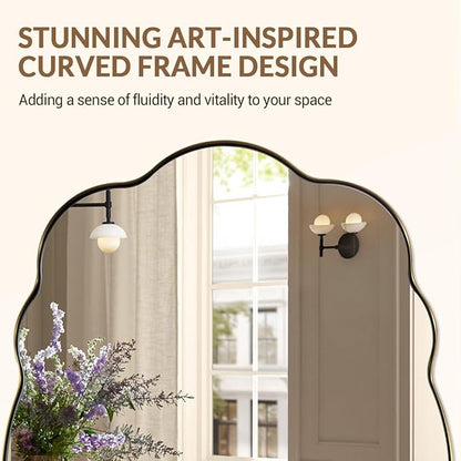 ANDY STAR Oval Bathroom Mirror, 24x36 Inch Scalloped Wall Mirror, Modern Brushed Gold Wavy Mirror, Anti-Rust Brass Metal Mirror for Bathroom Hang Vertical or Horizontal