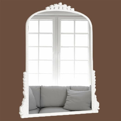 SHYFOY Antique Wall Mirror - White Baroque Arch Mirror for Wall Decor, 31.5" x 23.6" Decorative Mirror, Traditional Elegance for Living Room, Entryway, Mantel