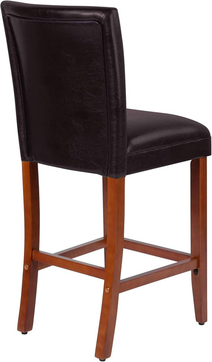 HomePop Home Decor | Classic Counter Height Bar Stools | 29 Inch Bar Stools | Decorative Home Furniture (Dark Brown Faux Leather) Single Pack