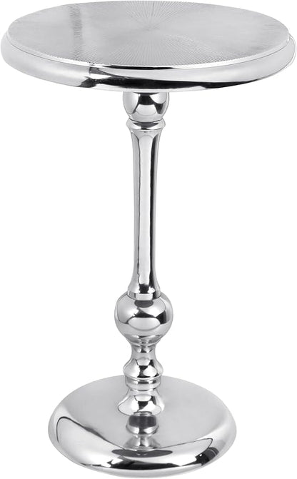 CLEENTABLE Pedestal Round Side Table- Lightweight Metal Table for Farmhouse,Indoor/Outdoor Nightstand for Living Room, Bedroom, Corners, Office - Modern Design, Easy Assembly 21" (Silver)