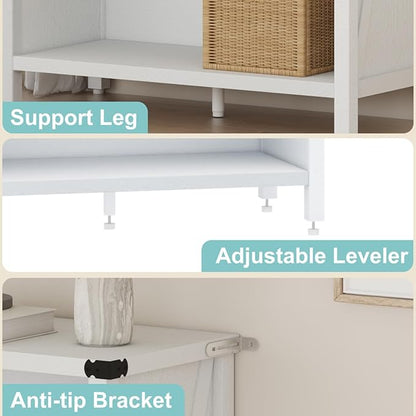 BON AUGURE White Bookcase, 3 Shelf Bookshelf, Farmhouse Wooden Book Cases/Shelves, Small Open Storage Book Shelves for Home School Library Office Bedroom Kids (White Oak)