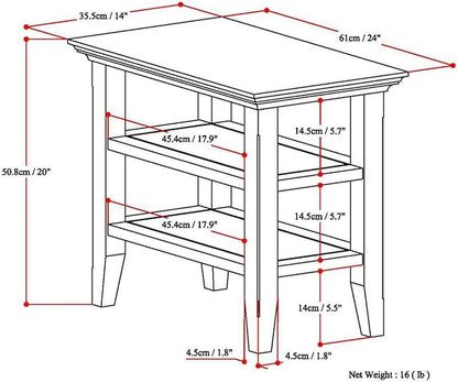 SIMPLIHOME Acadian 14-inch Wide Solid Wood Narrow End Table in Farmhouse Brown, Transitional-Style Side Table for Living Room, Bedroom, or Family Room with 2 Open Shelves