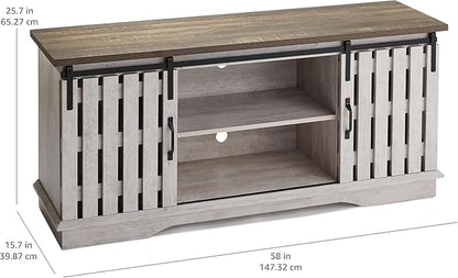ROCKPOINT Modern Farmhouse Sliding Fence Door Stand for TVs up to 65 Inches, 58inch, White Wash