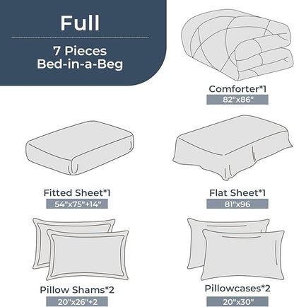 HEVUMYI Purple Full Comforter Set - 7-Piece All Season Bed in a Bag Full, Ultra Soft Bedding Set with Comforter, Flat Sheet, Fitted Sheet, Pillowcases, Pillow Shams